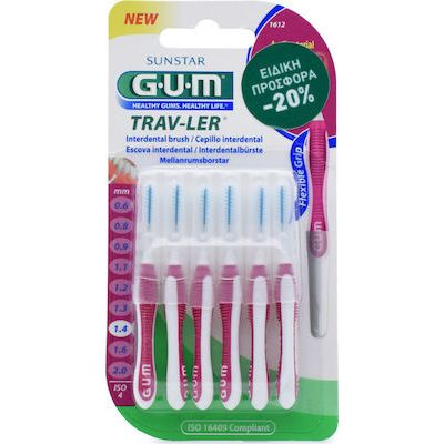 GUM Trav-ler Μεσοδόντια Βουρτσάκια 1.4mm σε χρώμα Κόκκινο 6τμχ