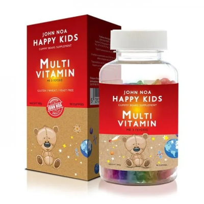 John Noa Happy Kids Multi Vitamin-Παιδική Πολυβιταμίνη σε Ζελεδάκια με 3 Γεύσεις Φράουλα-Πορτοκάλι-Mix Σταφυλιών, 90 Τεμάχια