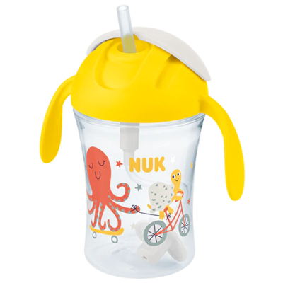 Nuk Motion Cup 8m+ Ποτηράκι με Λαβές και Καλαμάκι Κίτρινο 230ml 