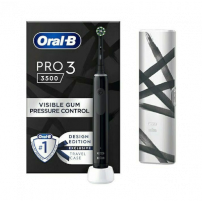 ORAL B Pro 3 3500 Design Edition Black Επαναφορτιζόμενη Ηλεκτρική Οδοντόβουρτσα και Θήκη Ταξιδίου 1τμχ.