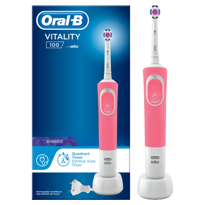 ORAL Β Vitality 100 3D White  Ηλεκτρική Οδοντόβουρτσα Ροζ 1Τμχ