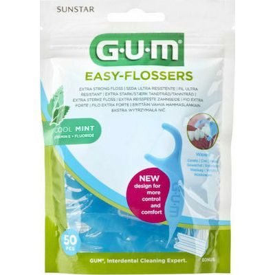 GUM Easy-Flossers 890 Κερωμένο Οδοντικό Νήμα 50 τμχ με Γεύση Μέντα