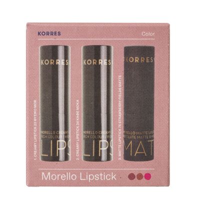 Korres Promo Trio Morello Creamy Lipstick Νο23 Φυσικό Μωβ 3.5gr &No34 Καφέ Μόκα 3.5gr &Matte Lipstick No75 Strawberry Fields 3.5gr