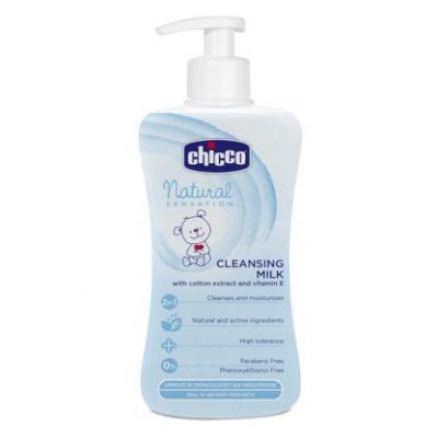CHICCO Natural Sensation Καθαριστικό Γαλάκτωμα για βρέφη με εκχύλισμα Βαμβακιού και Βιταμίνη Ε 300ml