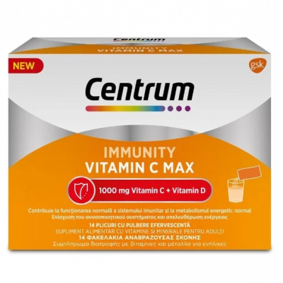Centrum Immunity Vitamin C Max Συμπλήρωμα Διατροφής με Βιταμίνες και Μέταλλα 14 φακελάκια αναβράζουσας σκόνης