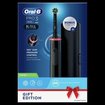Oral B Pro 3 3500 Cross Action Black Edition Ηλεκτρική Οδοντόβουρτσα με Αισθητήρα Πίεσης + Θήκη Ταξιδιού 1τμχ