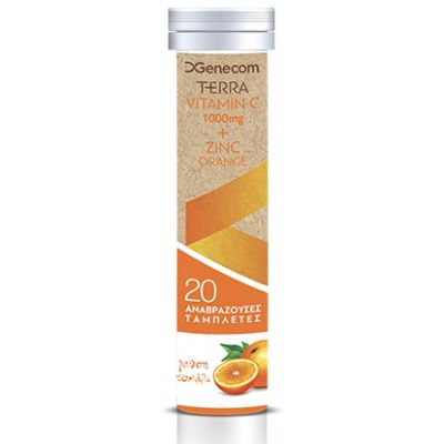 Genecom Terra Vitamin C 1000 mg & Zinc 20 αναβράζοντα δισκία με γεύση πορτοκάλι