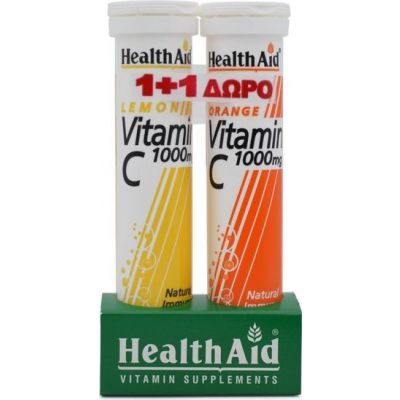 Health Aid Vitamin C 1000mg Λεμόνι + 1000mg Πορτοκάλι 2 x 20 αναβράζοντα δισκία