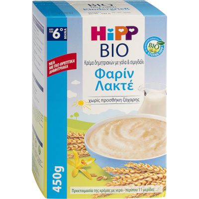 Hipp Bio Φαρίν Λακτέ Κρέμα Δημητριακών με Γάλα & Σιμιγδάλι 450gr