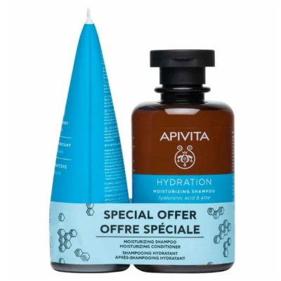 Apivita Hydration Shampoo 250 ml + Conditioner 150 ml Πακέτο με Σαμπουάν και Μαλακτικό με Υαλουρονικό Οξύ και Αλόη