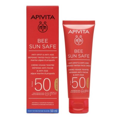 APIVITA BEE SUN SAFE Κρέμα Προσώπου κατά των Πανάδων & των Ρυτίδων με Χρώμα SPF50 50ml